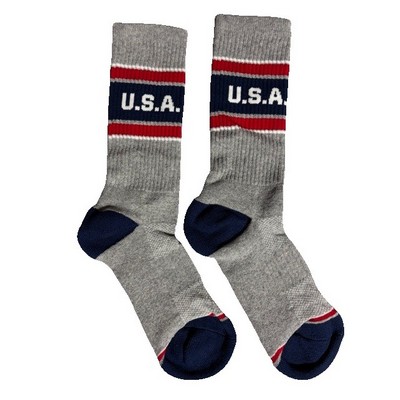 USA MADE Custom Woven Athletic Ribbed Crew Socks